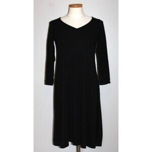 Eileen Fisher Black V- Neck Viscose Jersey Dress Petite Small Long Sleeve EUC